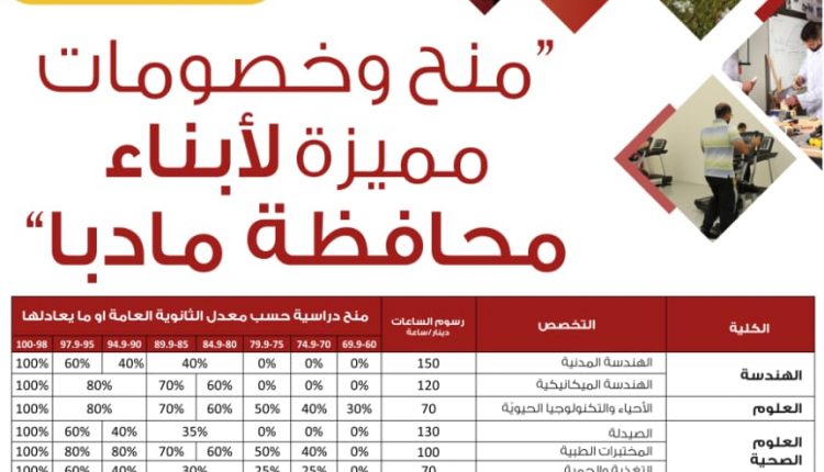 الجامعة الاميركية في مادبا تعلن عن منح وخصومات متميزة لابناء محافظة مادبا  اعلنت الجامعة