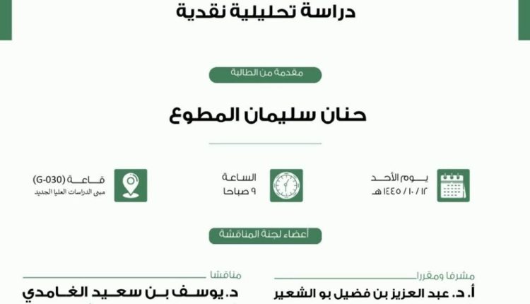 الدكتوراة في العقيدة والمذاهب المعاصرة للباحثة حنان المطوع